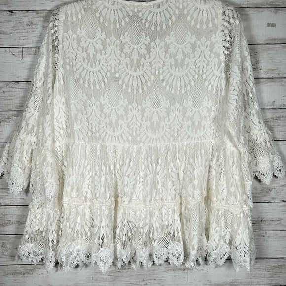 Impressions Lace Tiered Bohemian Cottagecore Babydoll White Top 2X Top - Picture 4 of 12